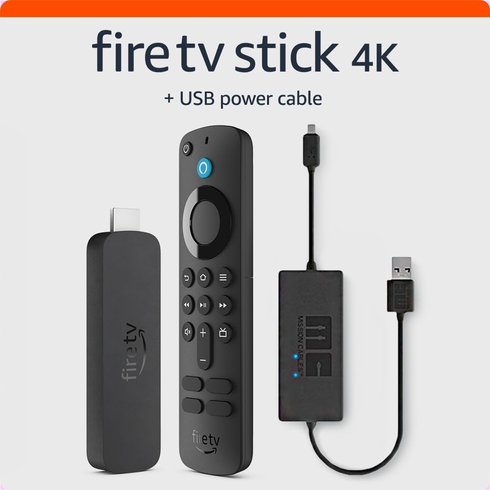 Amazon Fire TV Stick 4K with USB Power Cable (eliminates the need for AC adapter)