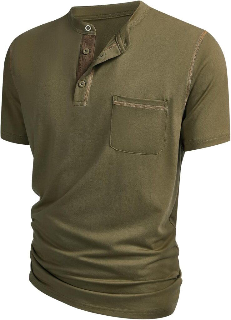 Hardaddy Men’s Short Sleeve Henley Shirts Casual Summer Lightweight Button Henley Solid T-Shirt Tops