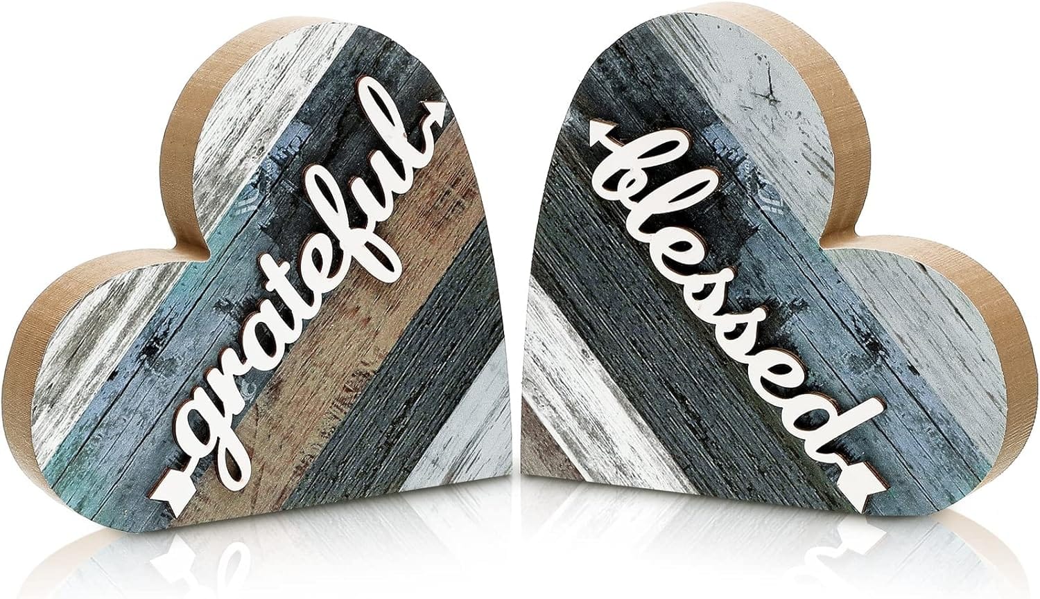 Jetec 2 Pcs Rustic Table Decorations for Living Room Home Decor Farmhouse Valentines Day Centerpiece Small Love Wooden Heart Decor for Dining Room Shelf Valentines Gift Decoration(Grateful Style)