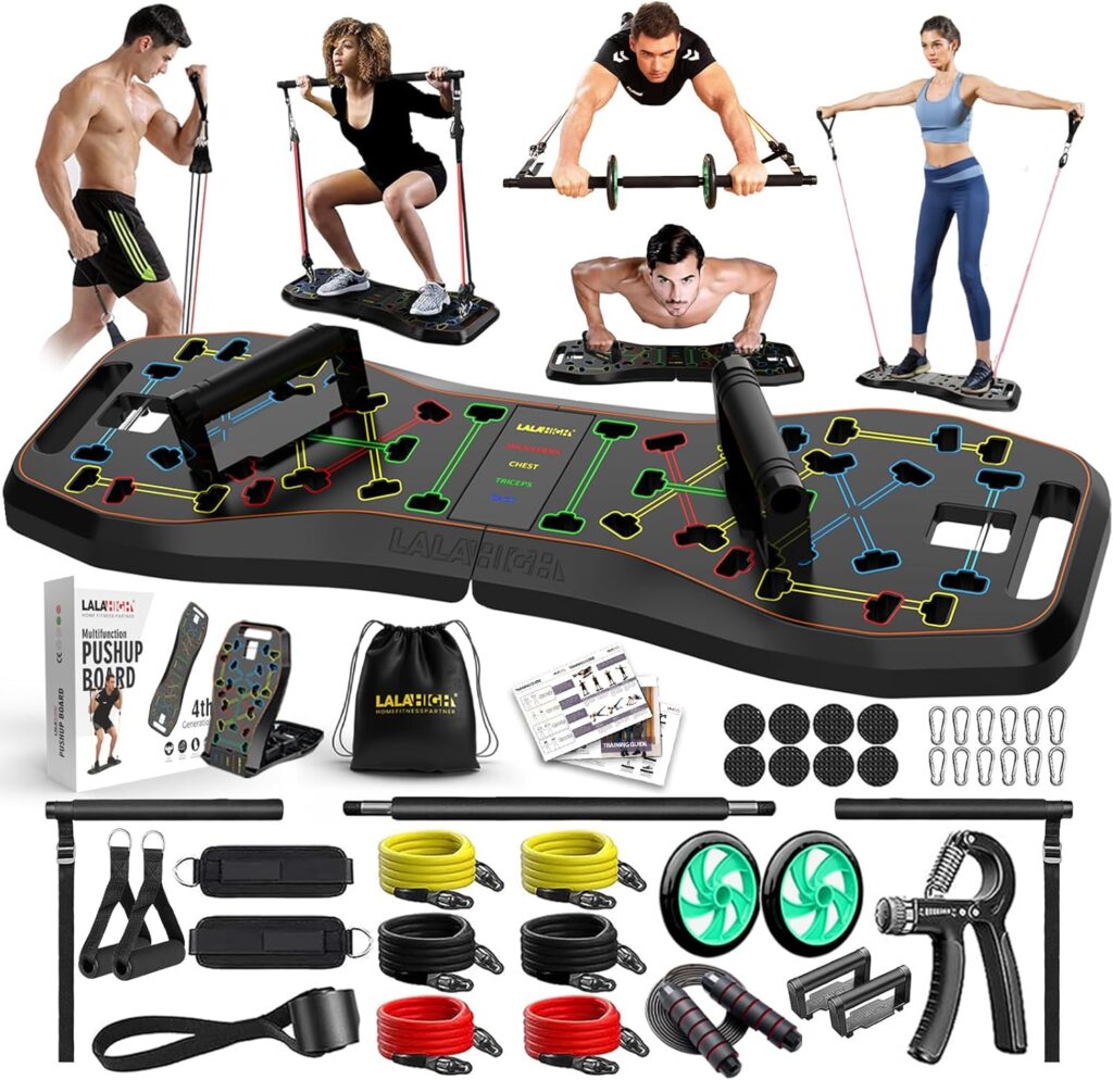 LALAHIGH 25-in-1 4rd Generation Push Up Board – Multi-Functional Foldable Gym System with Resistance Bands, Pilates Bar & Pulleys, Portable Workout Equipment for Men & Women, Chest/Back/Abs Training