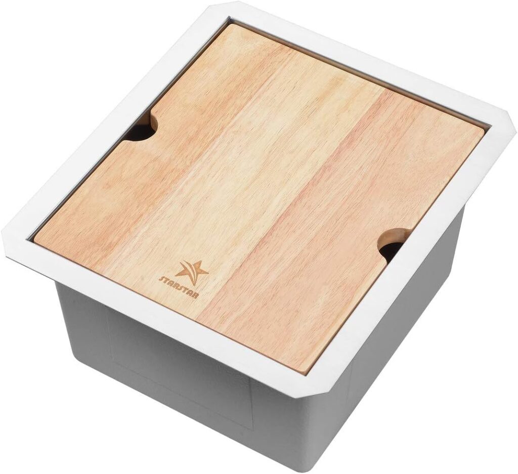 STARSTAR Workstation Ledge Undermount Single Bowl 304 Stainless Steel Kitchen/Yard/Bar/Laundry/Office Sink, With Grid, Cutting Board, Strainer with Basket (13 x 15 x 8)
