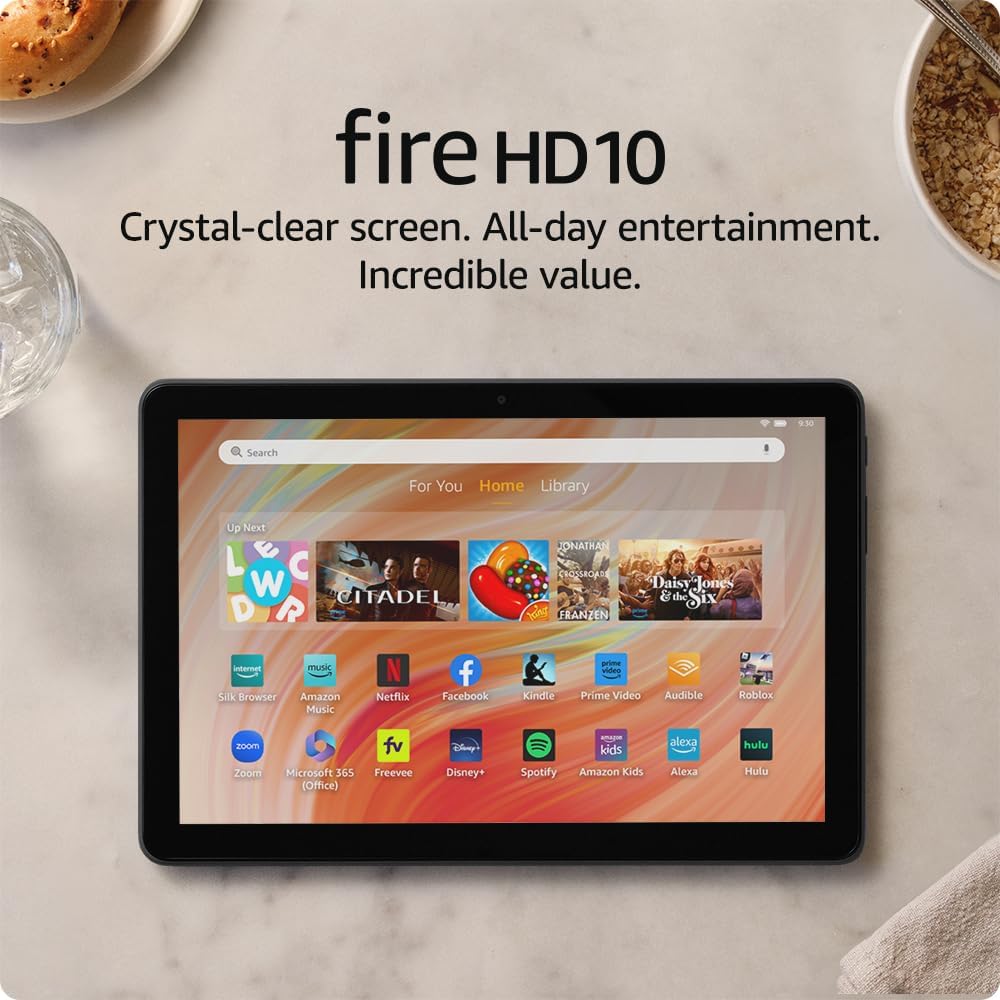 Like-New Amazon Fire HD 10 tablet (newest model) built for relaxation, 10.1″ vibrant Full HD screen, octa-core processor, 3 GB RAM, 32 GB, Black
