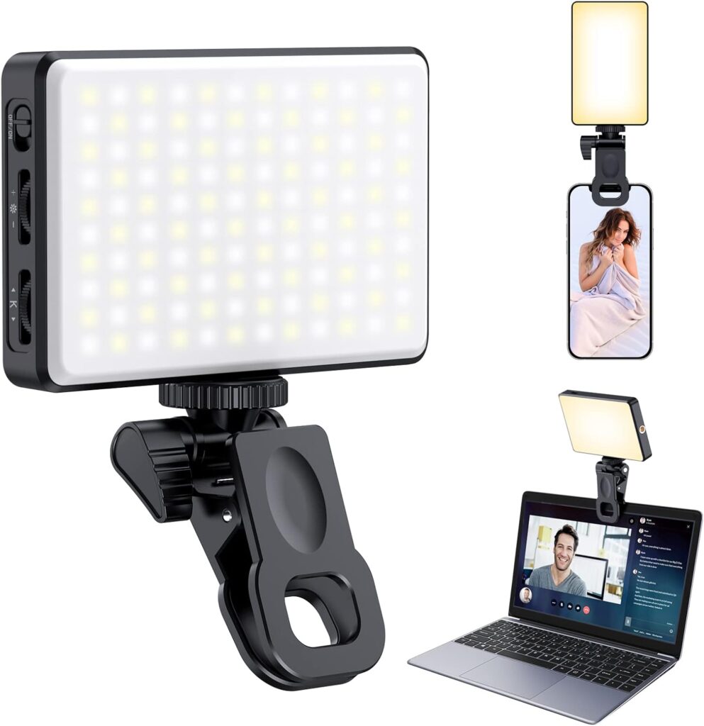 120 LED Phone Light, Selfie Light for iPhone, 5000Mah Rechargeable Clip Video Light for Phone, Camera, Laptop, iPad, Adjusted 3 Lights Modes for Selfie, Video Conference, TikTok, Vlog (Black)