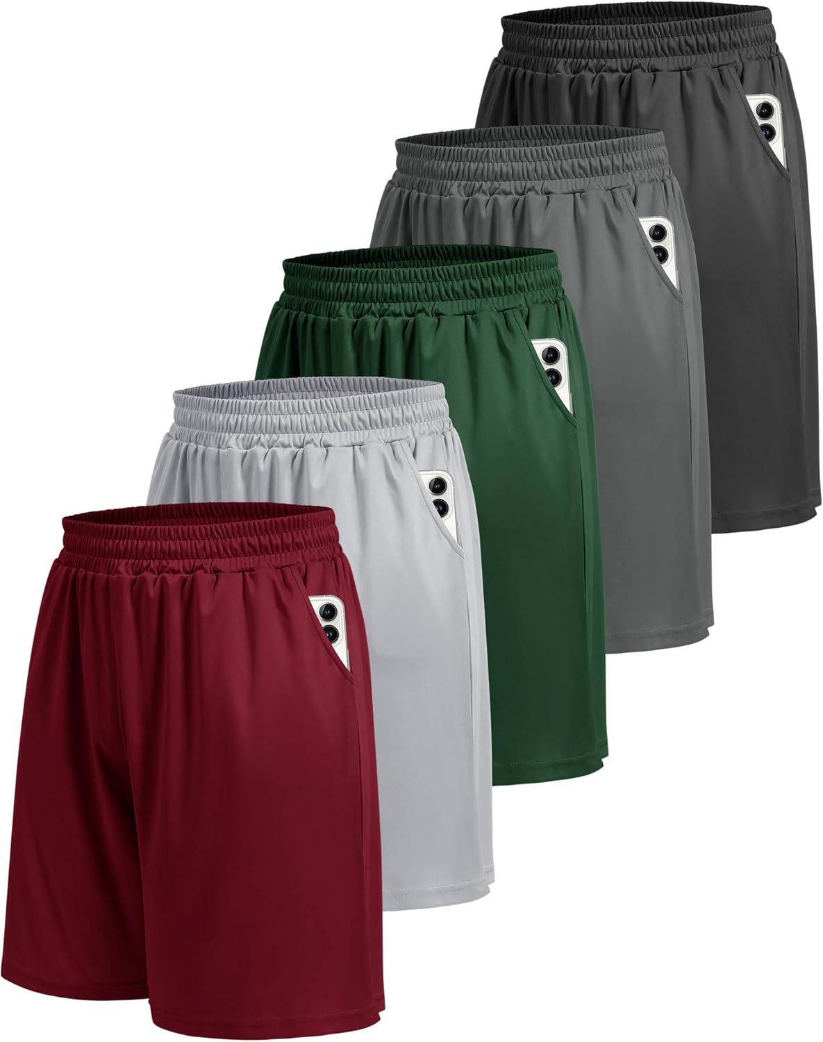 5 Pack Athletic Gym Mens Shorts – Workout Black Quick Dry Basketball Shorts with Pockets for Running Casual Activewear