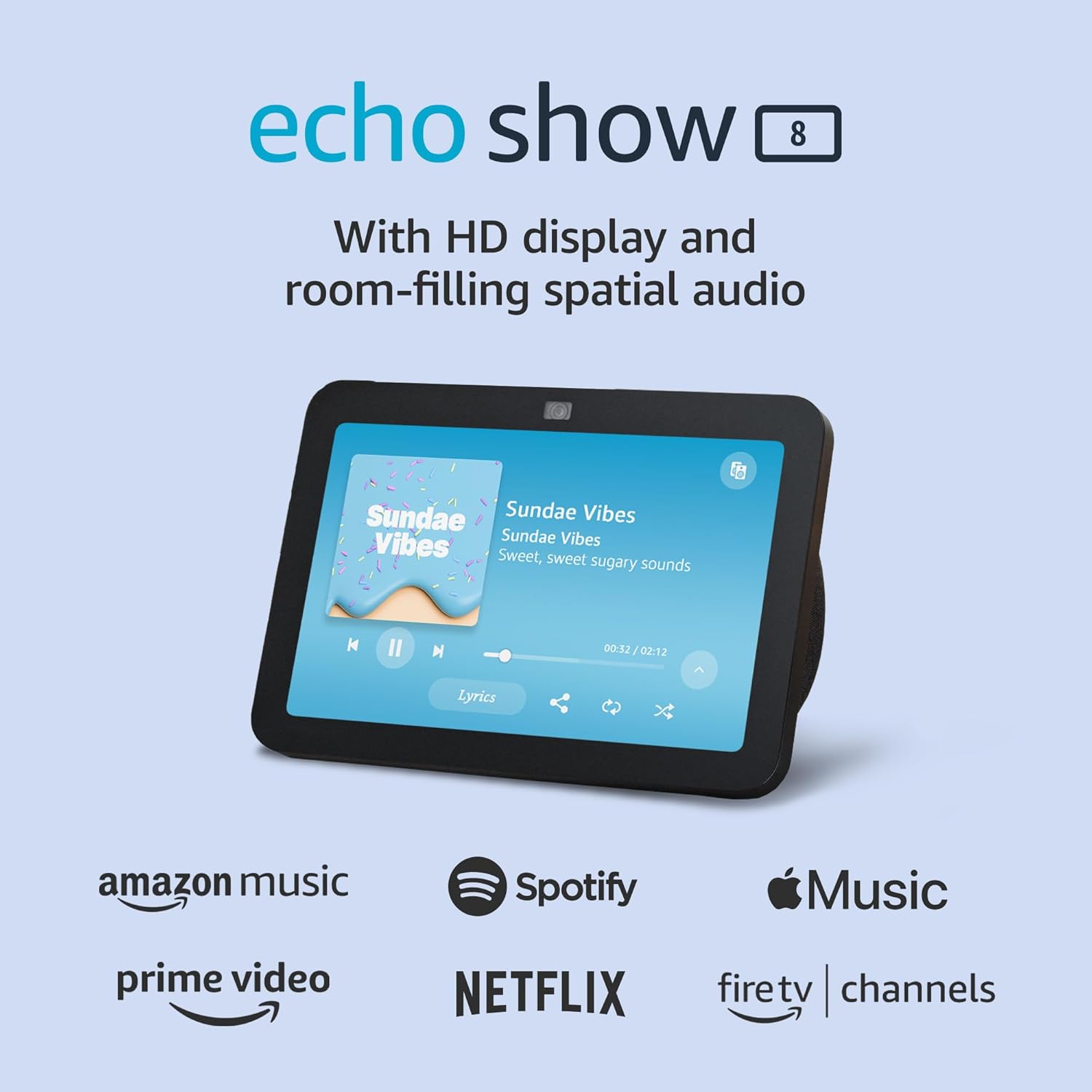 Like-New Amazon Echo Show 8 (newest model), With Spatial Audio, Smart Home Hub, and Alexa, Charcoal
