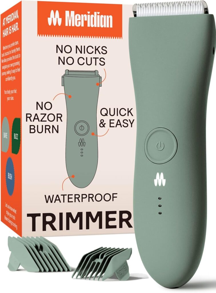 MERIDIAN The Trimmer Original – Body Hair Trimmer for Men, Electric Shaver for Pubic Hair, Chest, Legs & Bikini, Waterproof & Rechargeable, Sage