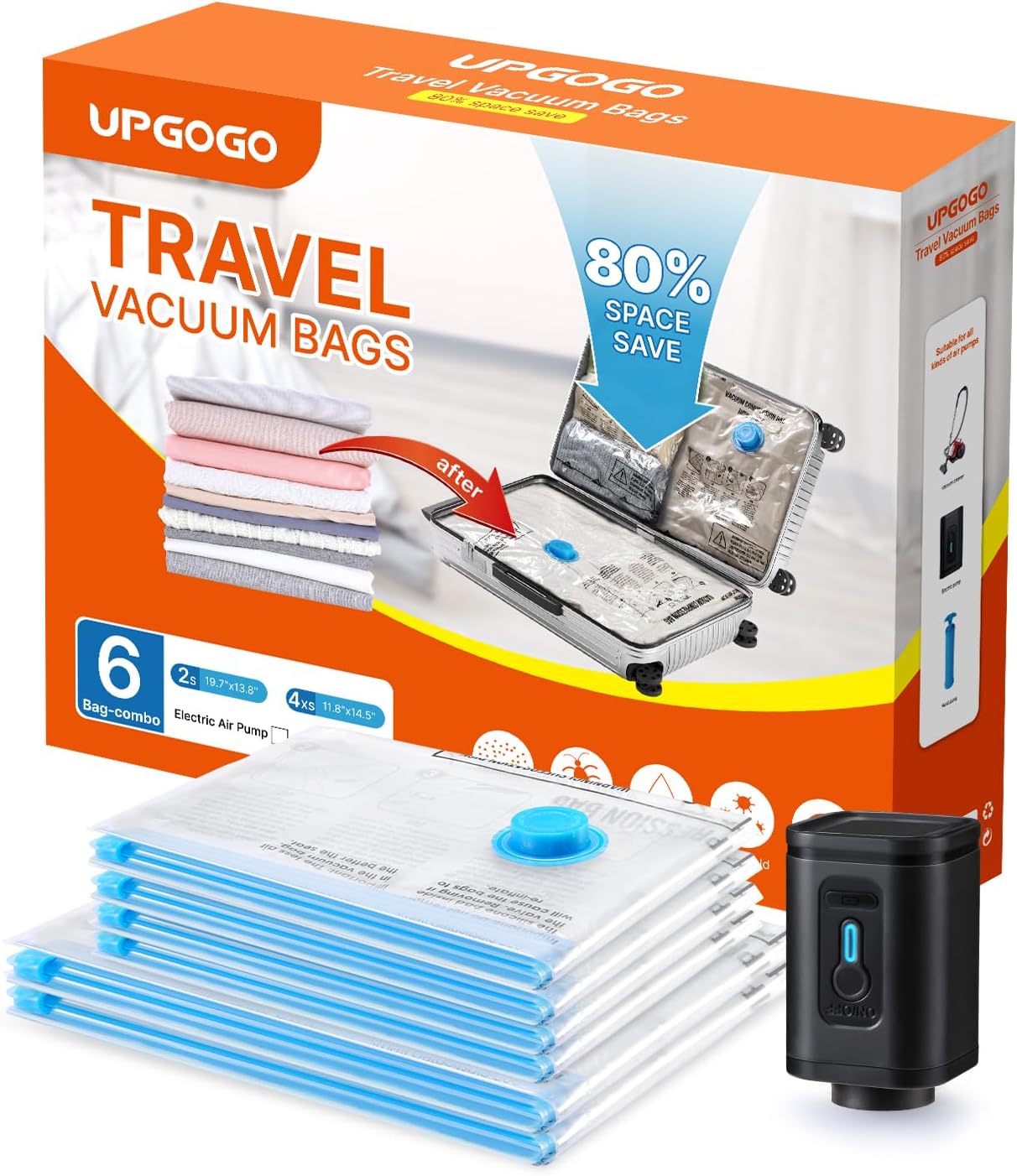 Travel Vacuum Bags Combo 6 Pack – Space Saver Vacuum Storage Bags for Clothing and Luggage