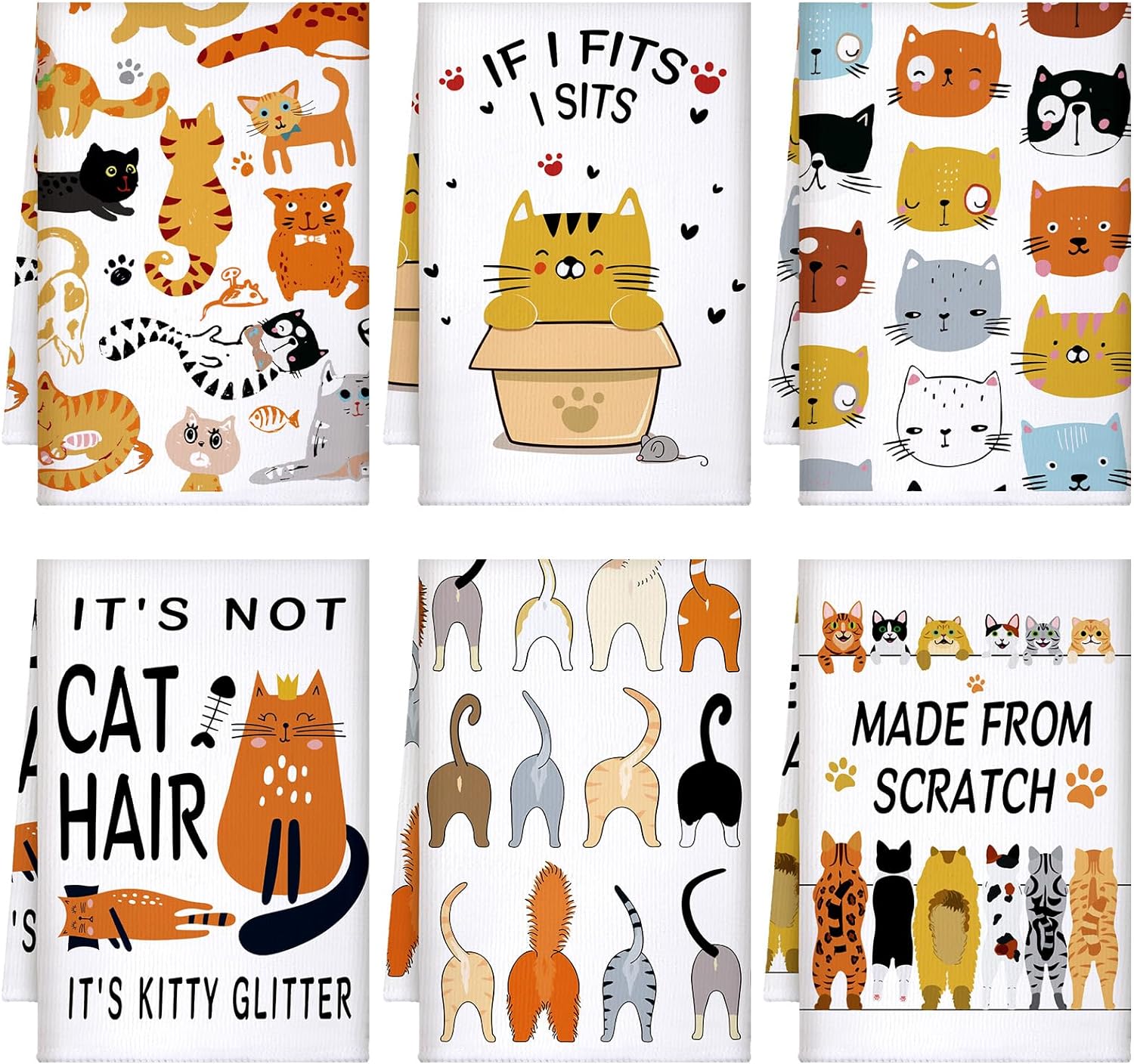 TecUnite 6 Pcs Cat Kitchen Towels Set Funny Cat Tea Towels Cute Dish Towels Decorative Cat Hand Towel Cat Lover Gifts for Cleaning Drying Wiping Tasks Cat Owners Women Mom Housewarming Gifts Decor