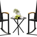Shintenchi 3 Piece Outdoor Rocking Bistro Set, Textilene Fabric Small Patio Furniture Set, Front Porch Rocker Chairs Conversation Set with Table for Lawn, Garden, Balcony, Poolside (Black)
