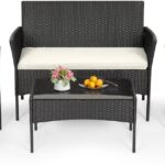 FDW | 4-Piece Patio Furniture Set | Outdoor Wicker Furniture with Coffee Table | Modern Rattan Chairs Conversation Set | Outdoor Seating | Weather-Resistant | Black | for Porch, Garden, Lawn