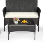 FDW | 4-Piece Patio Furniture Set | Outdoor Wicker Furniture with Coffee Table | Modern Rattan Chairs Conversation Set | Outdoor Seating | Weather-Resistant | Black | for Porch, Garden, Lawn
