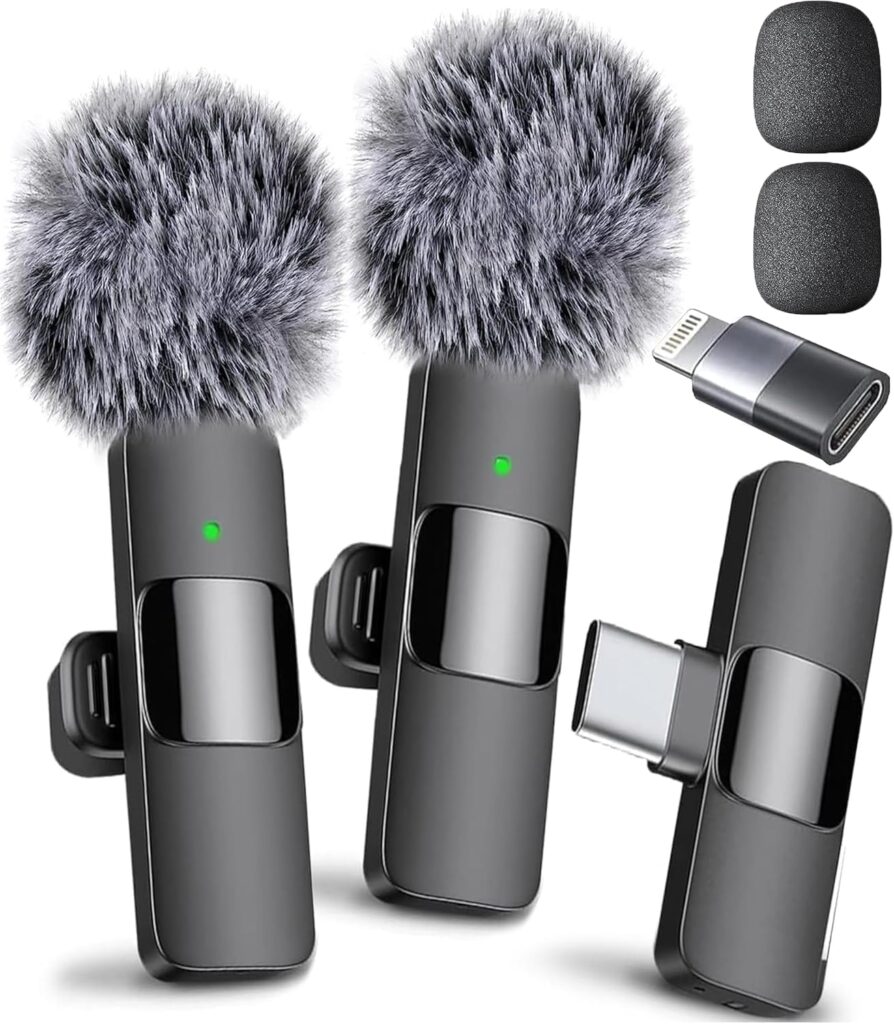 Mini Mic Pro Wireless Microphone for iPhone, iPad, Android, Lavalier Microphone for Video Recording – 2 Pack iPhone Mic Crystal Clear Recording with USB-C for Podcast, ASMR