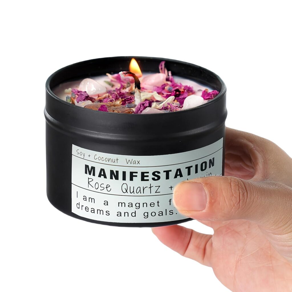 Crystal Stone Soy Candles, Handmade Wishing Gifts, Rose Quartz, Wishing Law of Attraction, Moon Magic, Birthday Candle Gifts. (MANIFESTATION)