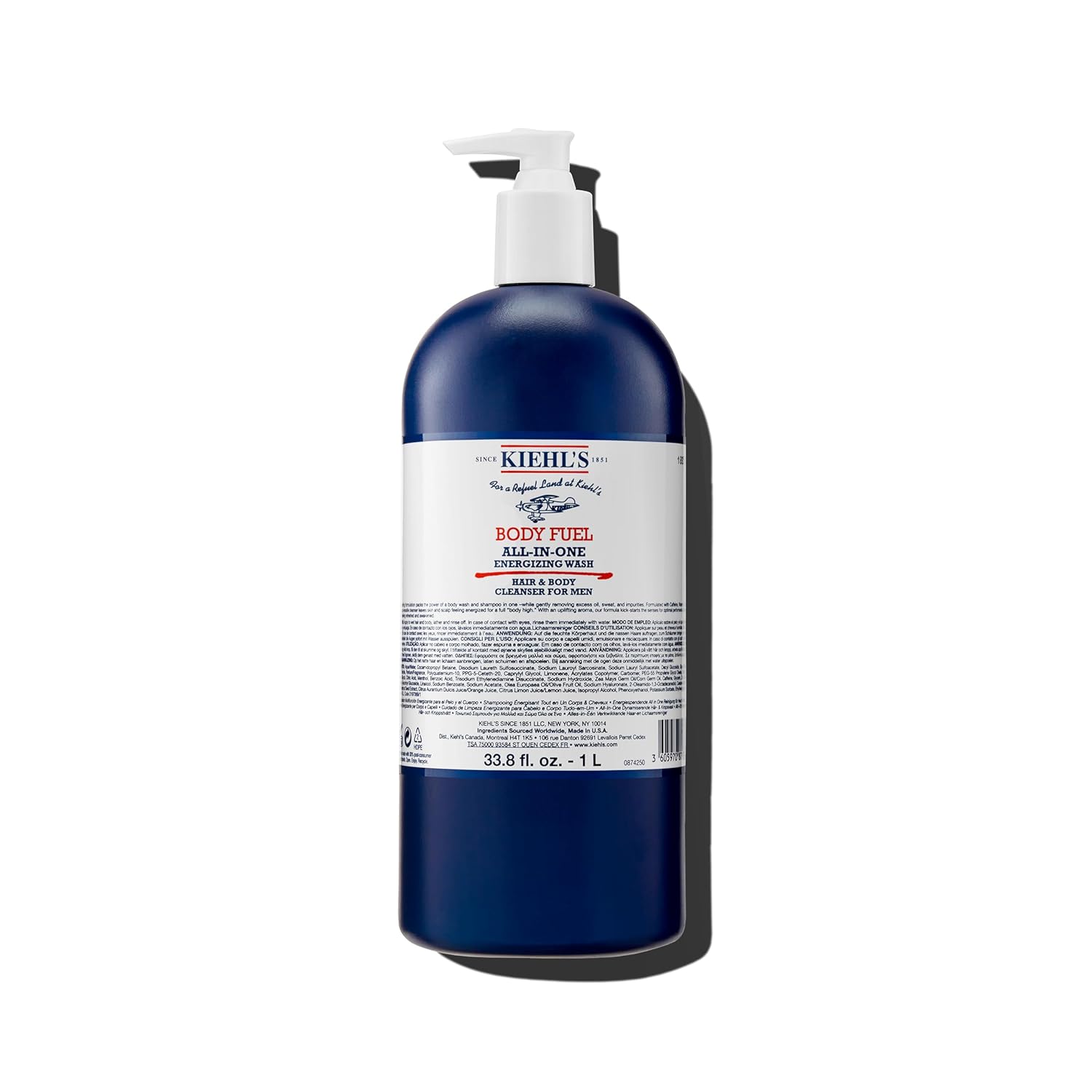 Kiehl’s Body Fuel All-in-One Energizing Body Wash & Shampoo for Men, with Menthol, Caffeine, Vitamin E & Vitamin C, Gently Removes Excess Oil, Sweat & Impurities, for Men’s Skin and Hair