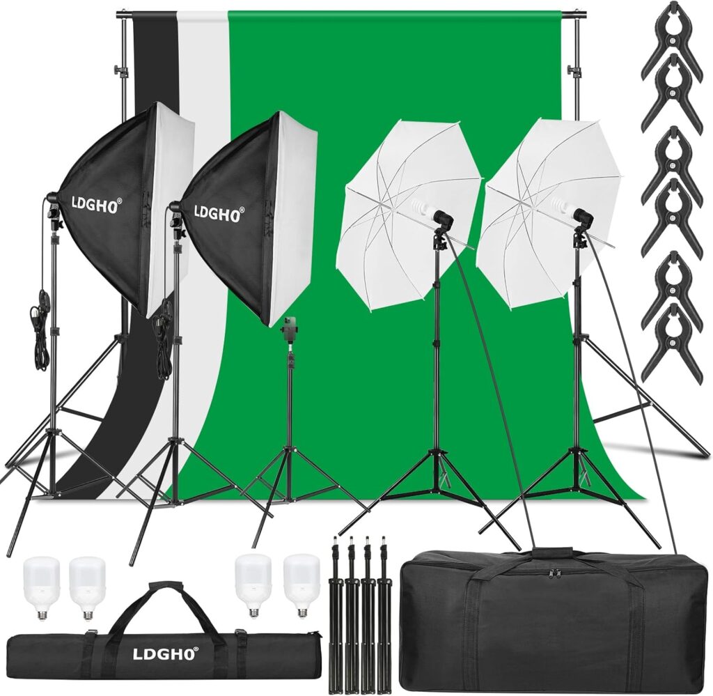 Photography Lighting kit with Backdrops, 8.5x10ft Backdrop Stands, UL Certified 5500K 800W Equivalent 25W LED Umbrella Softbox Continuous Lighting, Photo Studio Equipment for Photo Video Shoot