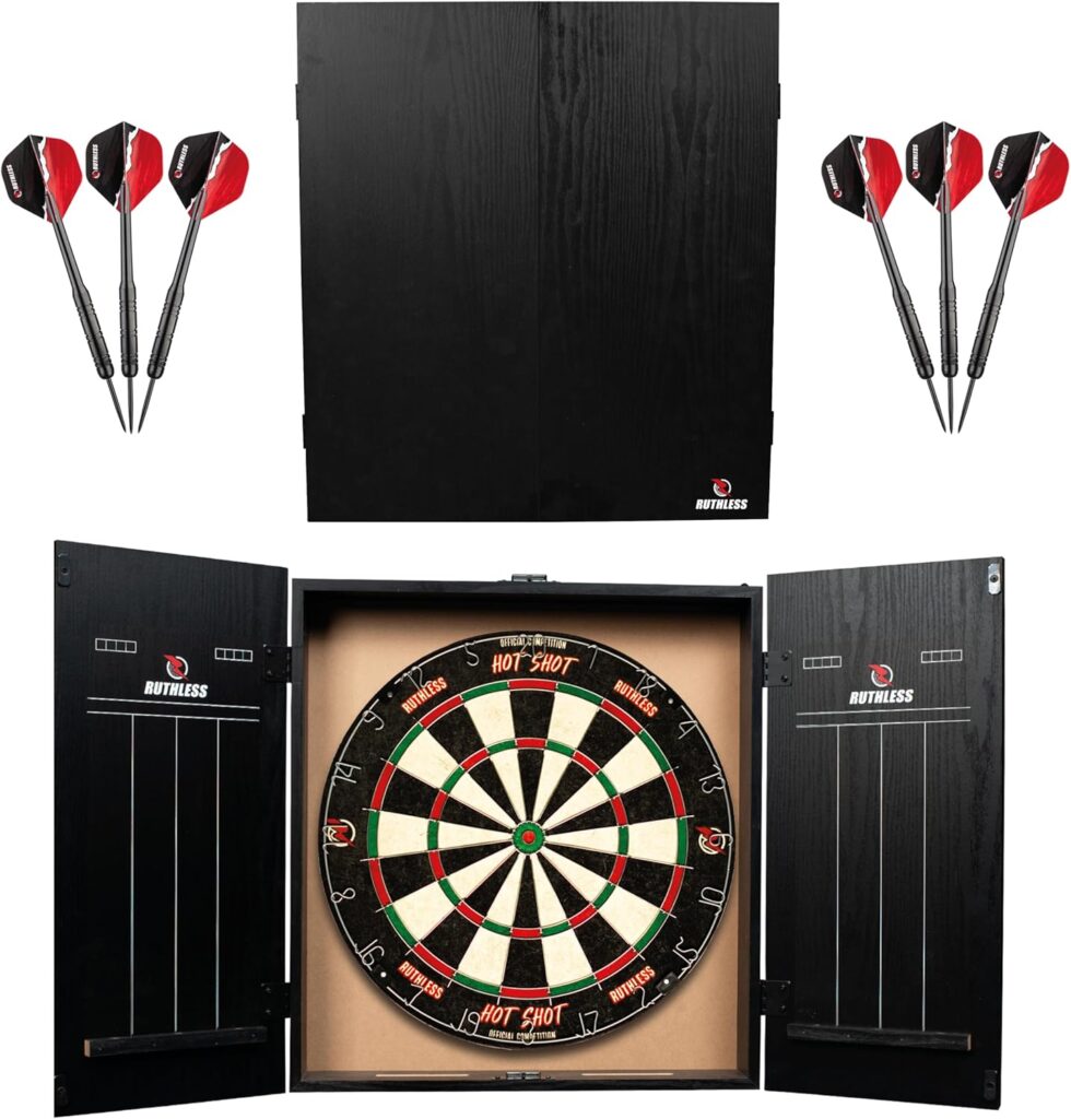 Ruthless Home Darts Centre | Complete Home Dart Board Game Centre Including Cabinet, Dartboard and 2 Sets of Darts (CAB518)