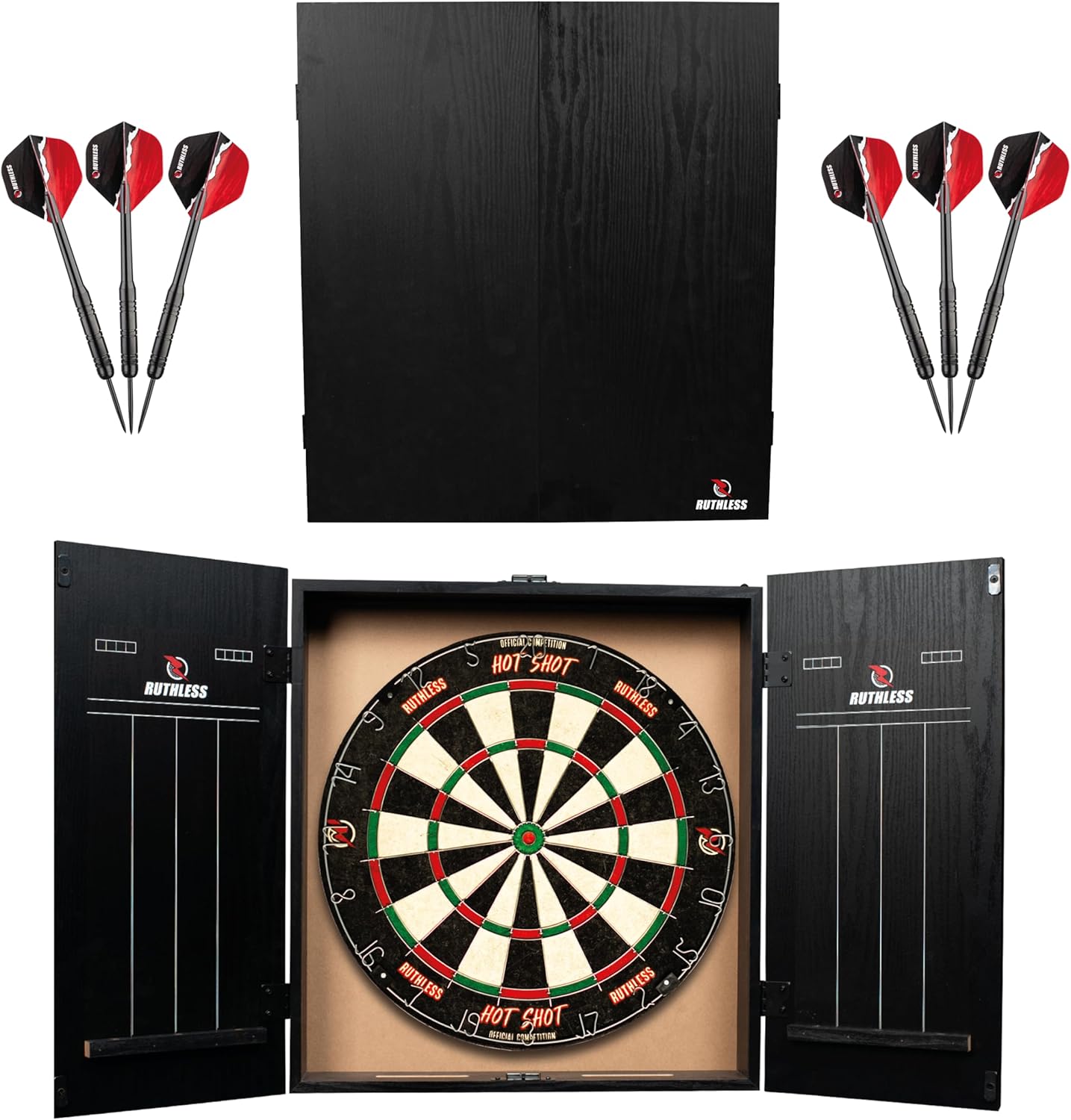Ruthless Home Darts Centre | Complete Home Dart Board Game Centre Including Cabinet, Dartboard and 2 Sets of Darts (CAB518)