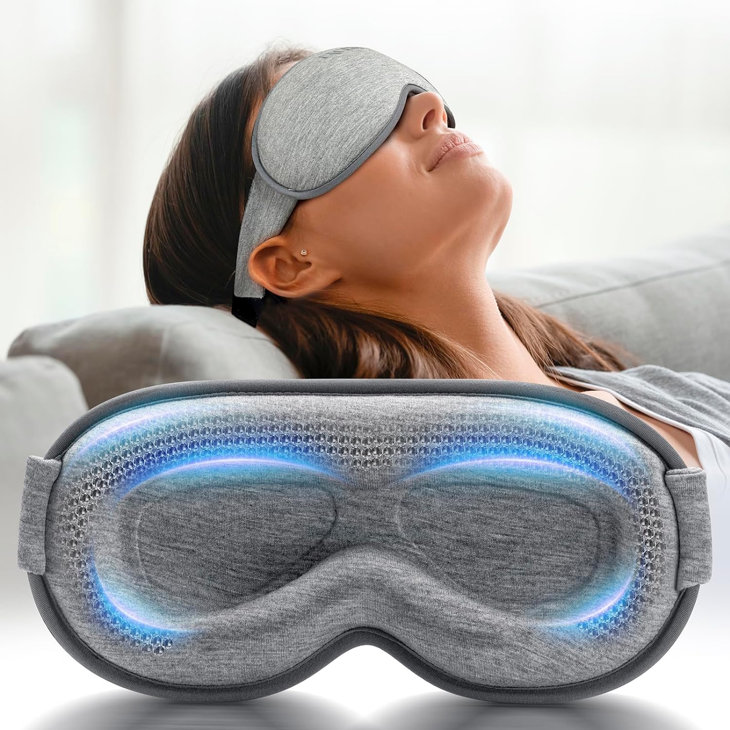 Weighted Eye Mask for Sleeping – Blackout Sleep Mask for Women Men, FACEMOON Lash Extension Eye Covers, Memory Foam, 3D Contoured, Airplane Travel Essentials, Blindfold for Meditation(Gray)