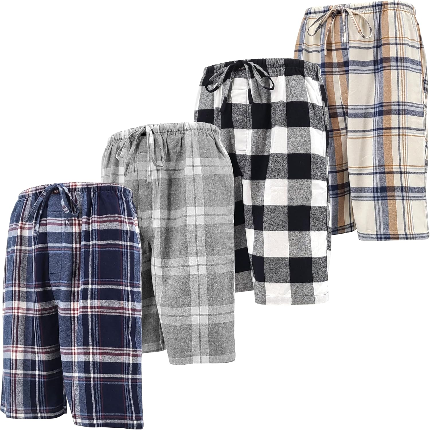 Andrew Scott Men’s Cotton Flannel Soft Woven Lounge PJ Shorts | Drawstring & Pockets | Multi Packs