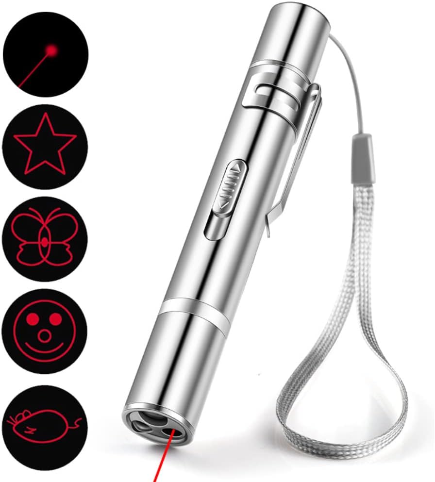 Cat Toys Laser Pointer Rechargeable Cat Laser Toy Interactive Cat Toys for Indoor Cats Kittenes Dogs LED Flashlight 7 Adjustable Patterns Red Light Remotes Teaching Tool USB