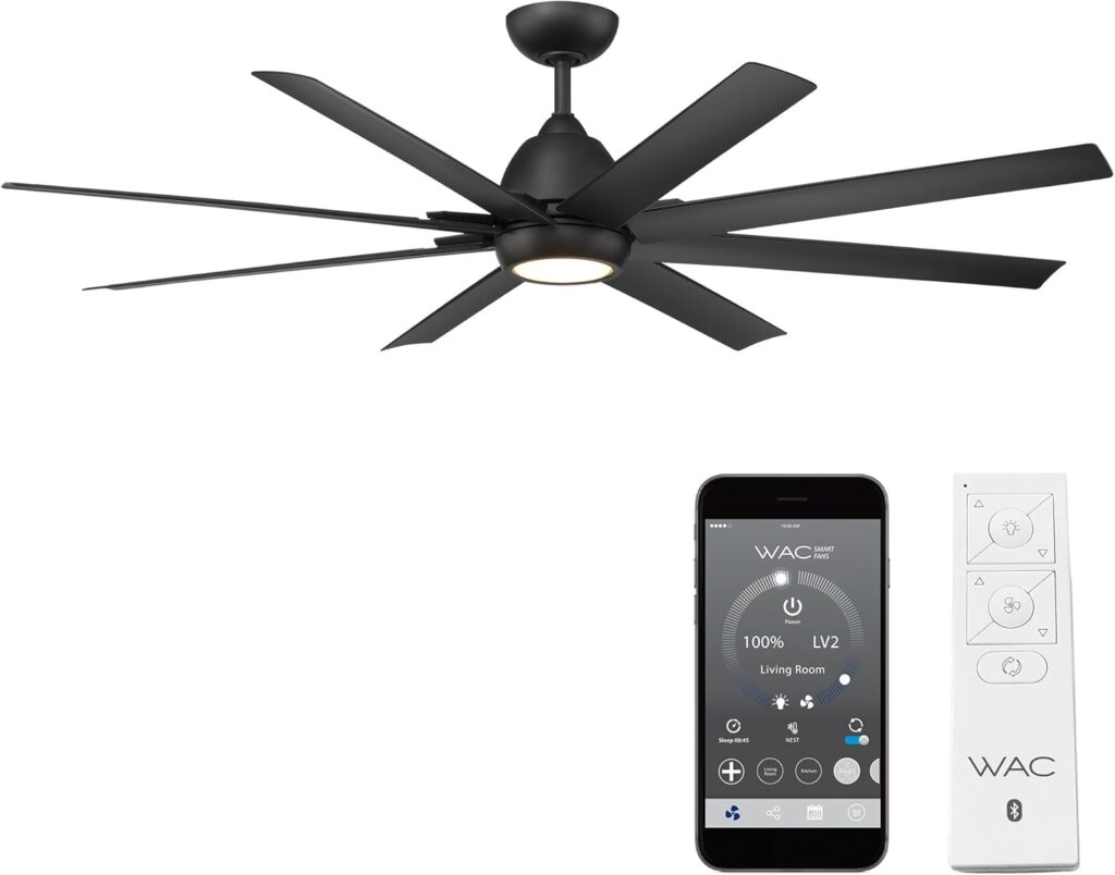 WAC Smart Fans Mocha XL Indoor and Outdoor 8-Blade Smart Home Ceiling Fan 66in Matte Black with 3000K LED Light Kit and Remote Control works with Alexa and iOS or Android App WAC Smart Fans Mocha XL Indoor and Outdoor 8-Blade Smart Home Ceiling Fan 66in Matte Black with 3000K LED Light Kit and Remote Control works with Alexa and iOS or Android App