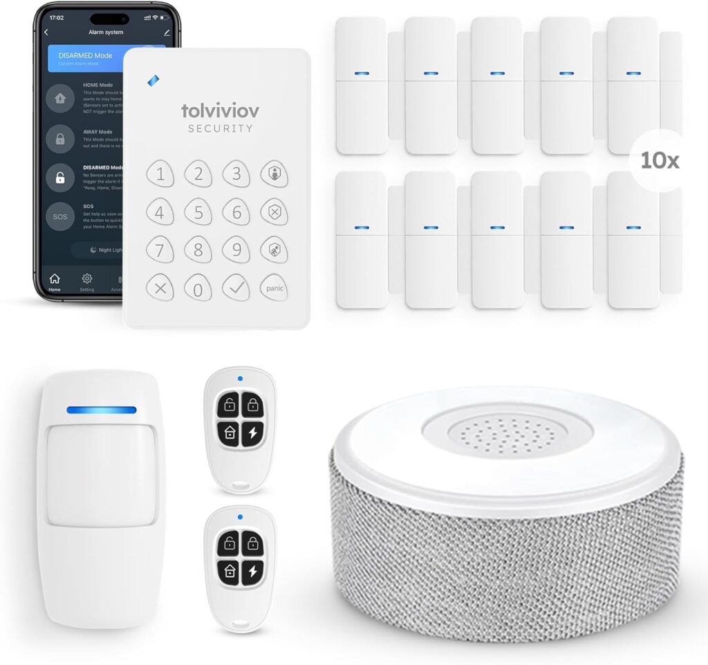tolviviov Alarm System for Home Security, Door Alarm Systems, App Alerts, 15Piece Kit, No Monthly fee, WiFi Alarm, Door Window Motion Sensor, for Home Security and Kids Safety