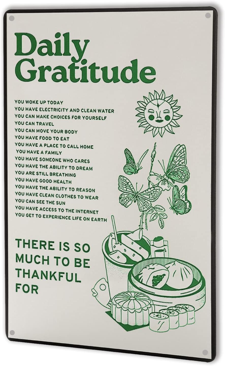 Room Decor Aesthetic Wall Decor Daily Gratitude Inspirational Metal Tin Sign, Green Boho Home Coffee Room Wall Office Decor 8X12Inch New