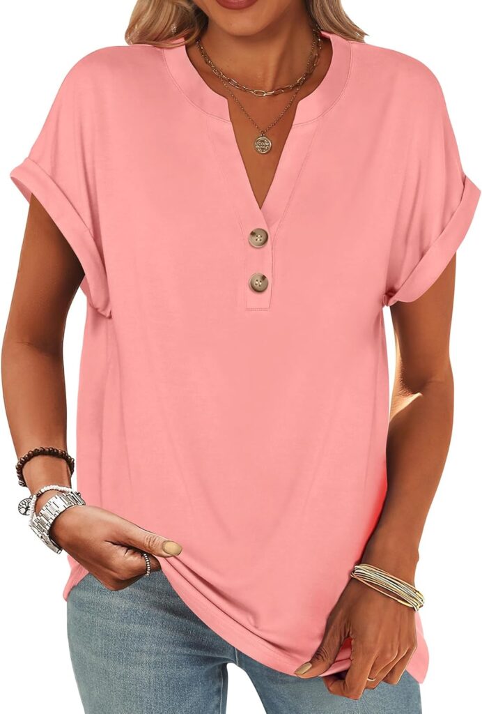 ANRABESS Womens Short Sleeve Henley Tops V Neck Dressy Casual Loose Fit Shirts Summer Flowy Blouses 2025 Trendy Clothes ANRABESS Womens Short Sleeve Henley Tops V Neck Dressy Casual Loose Fit Shirts Summer Flowy Blouses 2025 Trendy Clothes