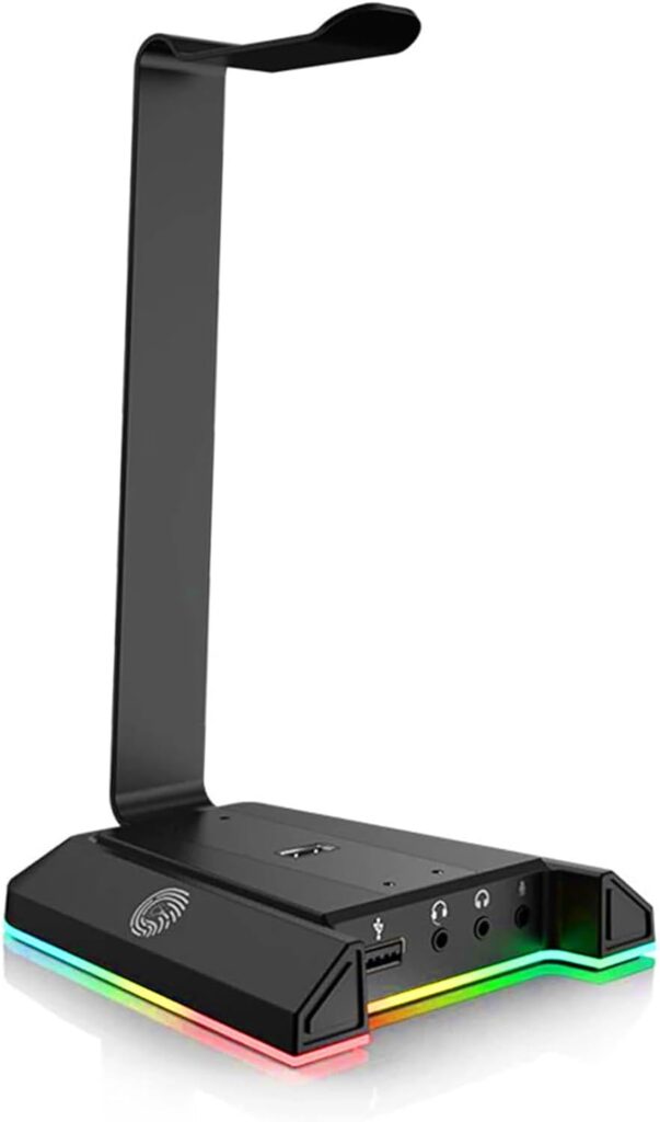 EKSA RGB Headset Stand, Headphone Stands with 7.1 Surround Sound & USB/3.5mm Port, Desk Gaming Headsets Holder with Aluminum Alloy Rod & Non-Slip Rubber Pad, Suitable for Most Gamer Desktop Earphones