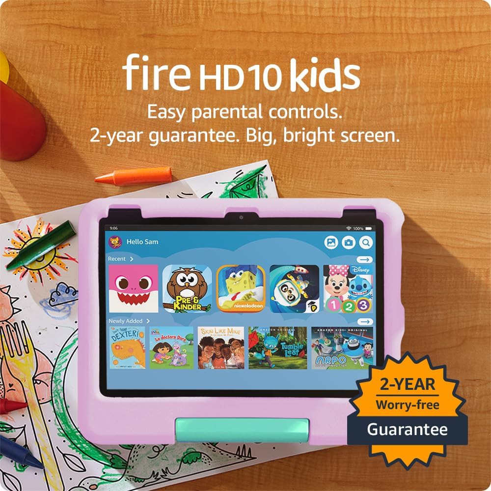 Amazon Fire HD 10 Kids tablet (newest model) ages 3-7 | Bright 10.1″ HD screen with included ad-free and exclusive content, robust parental controls, 13-hr battery, 32 GB, Pink