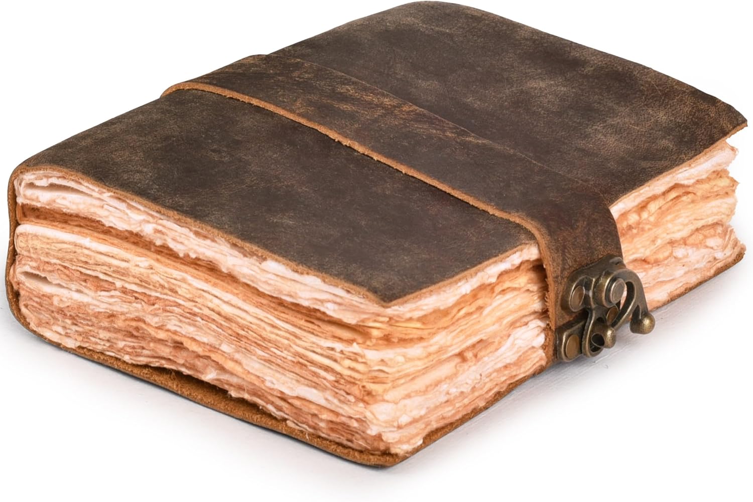 LEATHER VILLAGE Leather Bound Vintage Journal for Women & Men – Book of Shadows – Lock Closure – 200 Pages of Antique Deckle Edges Handmade Paper – Rustic Brown Color – 7 X 5 inches