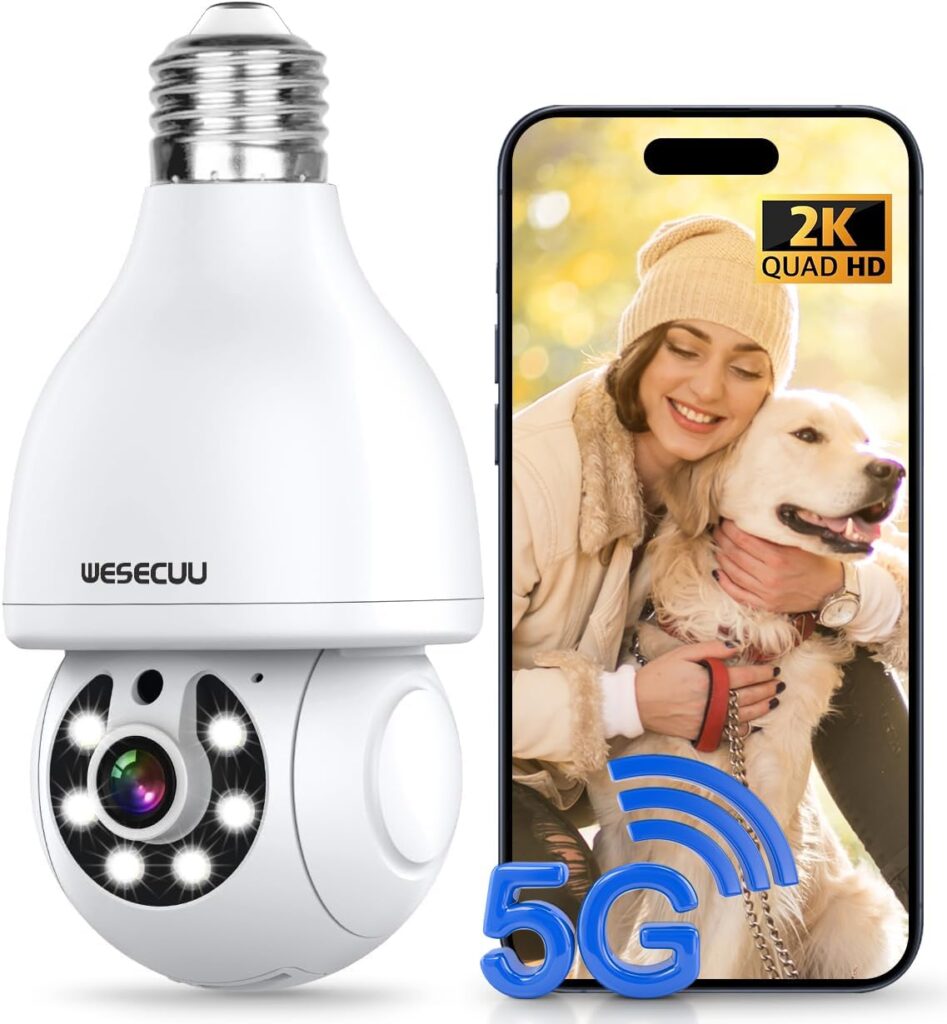 WESECUU Light Bulb Security Camera, 2.4G/5G WiFi Security Cameras Wireless Outdoor,Bulb Camera for Home Security, 2-Way Talk, Human Detection, Color Night Vision, Compatible with Alexa (One Pack) WESECUU Light Bulb Security Camera, 2.4G/5G WiFi Security Cameras Wireless Outdoor,Bulb Camera for Home Security, 2-Way Talk, Human Detection, Color Night Vision, Compatible with Alexa (One Pack)