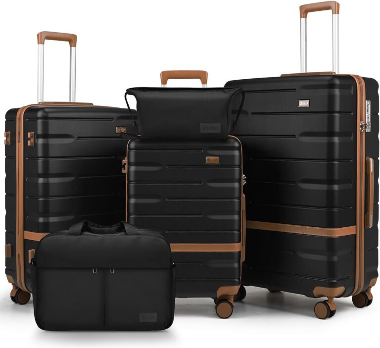 Luggage Sets 5 Piece Luggage Sets Lightweight Hard Shell Suitcases with Spinner Wheels for Family Travel – Durable PC+ABS Material Carry On Luggage (Black)