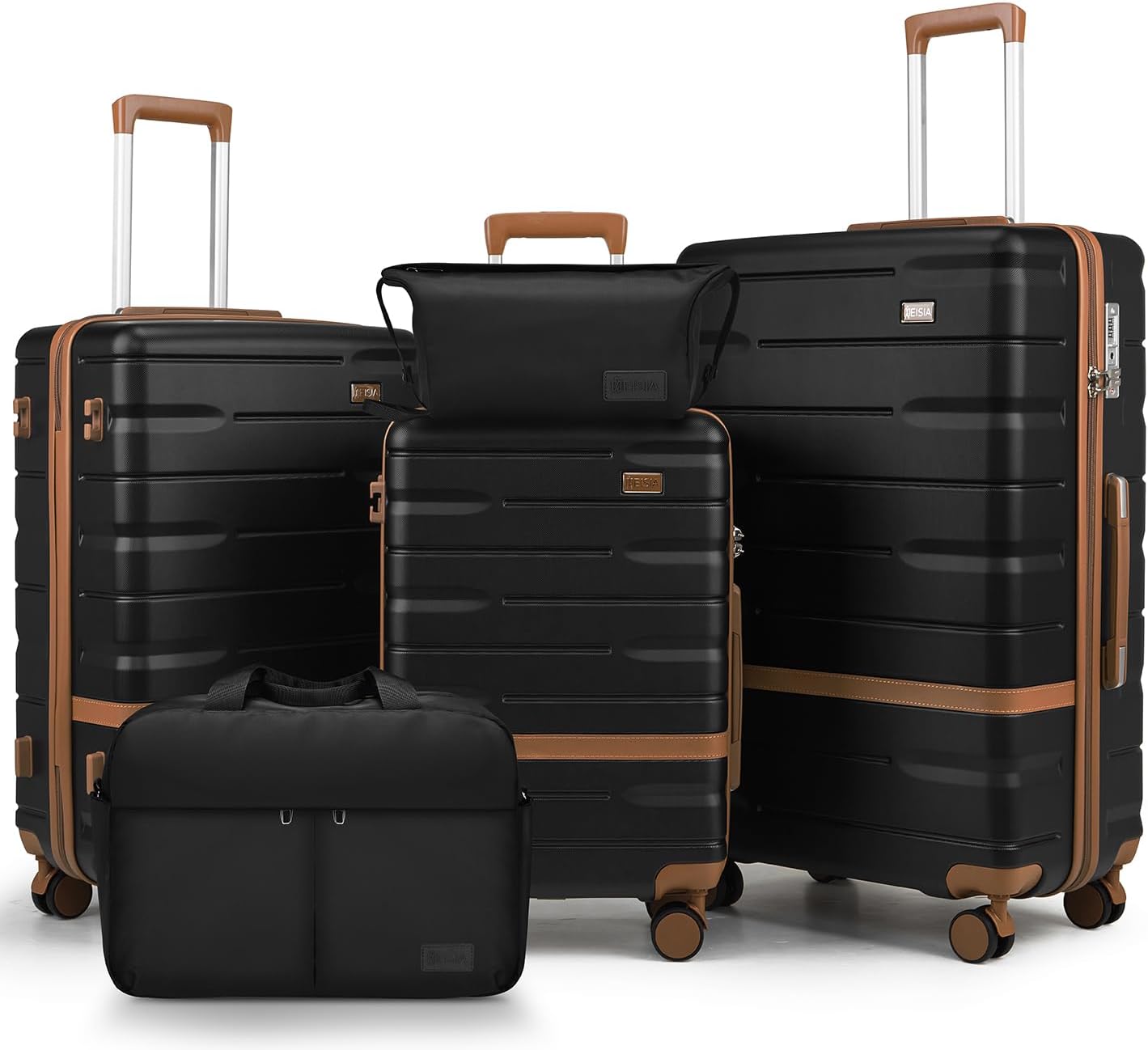 Luggage Sets 5 Piece Luggage Sets Lightweight Hard Shell Suitcases with Spinner Wheels for Family Travel – Durable PC+ABS Material Carry On Luggage (Black)