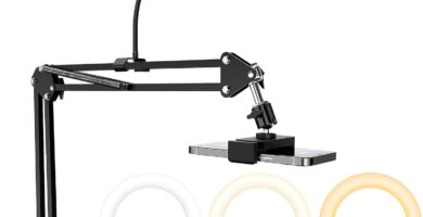 Overhead Camera Mount with Ring Light, 6‘’ Overhead Phone Mount Compatible with iPhone Camera Webcam, Articulating Arm Phone Mount for YouTube Live Stream Cooking Nail Video Recording Overhead Camera Mount with Ring Light, 6‘’ Overhead Phone Mount Compatible with iPhone Camera Webcam, Articulating Arm Phone Mount for YouTube Live Stream Cooking Nail Video Recording