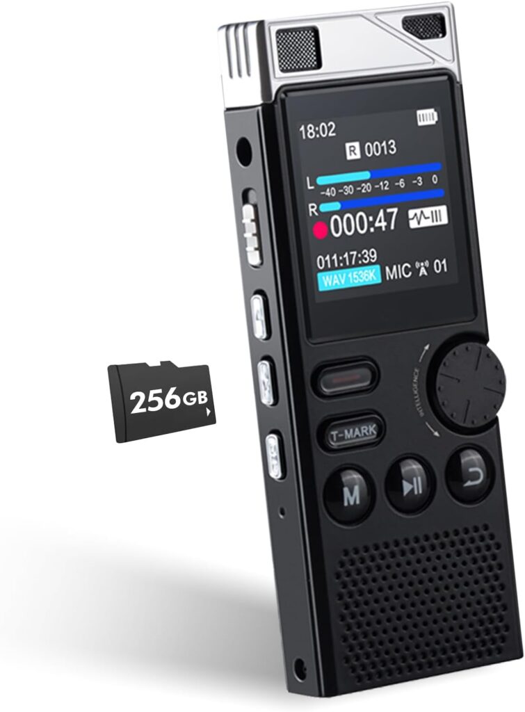 Professional 264GB WUCOTC Digital Voice Recorder – Voice Activated Recorder for Lectures Meetings – 18000 Hours Recording Device with Playback, MP3 Player, Password Protection, Variable Speed., Black