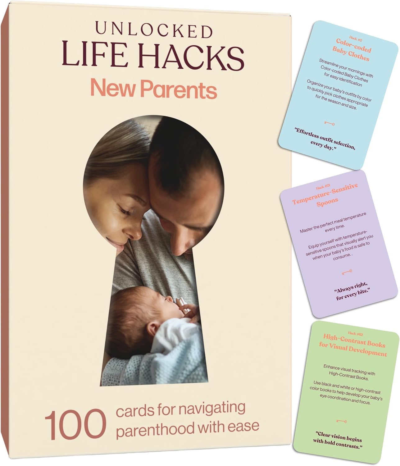 New Parents Gift – 100 Cards with Essential Tips for 1st Time Parents – Thoughtful Postpartum Gift for First Time Moms, Dad, Baby Shower, Gender Reveal – New Mom Gifts for Women – Gift for Couples