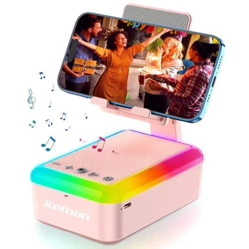 Gifts for Men Women, Cell Phone Stand with Bluetooth Speaker and Light, Portable Lanyard, Cool Tech Gifts for Dad Mom Husband, Unique Birthday Gift Ideas Black