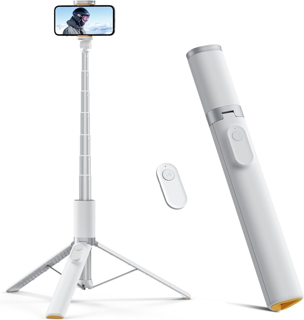 TODI 63″ Phone Tripod, Extendable Selfie Stick with Wireless Remote and Phone Holder, Portable All-in-1 Cell Phone Tripod Stand for Video Recording, Compatible with iPhone/Android (White) TODI 63″ Phone Tripod, Extendable Selfie Stick with Wireless Remote and Phone Holder, Portable All-in-1 Cell Phone Tripod Stand for Video Recording, Compatible with iPhone/Android (White)
