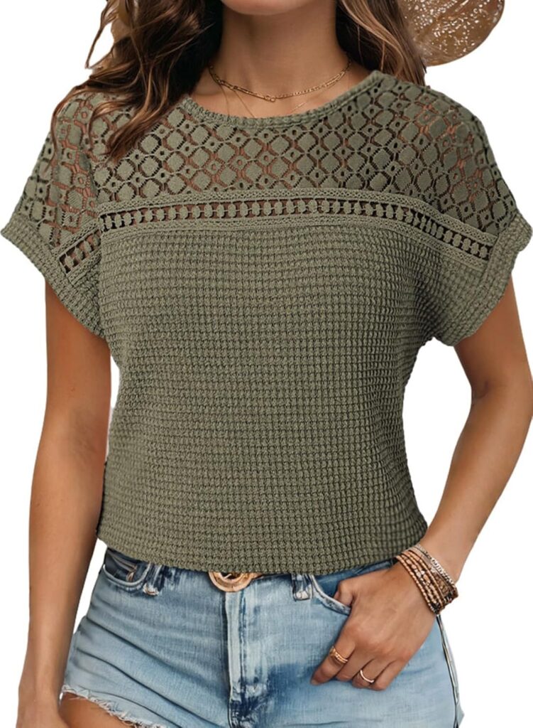 Dokotoo Women’s Tops Casual Scoop Neck Short Sleeve Waffle Knit Hollow Out Shirts Loose Tunic Tops Blouses Dokotoo Women’s Tops Casual Scoop Neck Short Sleeve Waffle Knit Hollow Out Shirts Loose Tunic Tops Blouses