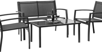 Devoko 4 Pieces Patio Furniture Set Outdoor Garden Patio Conversation Sets Poolside Lawn Chairs with Glass Coffee Table Porch Furniture (Black) Devoko 4 Pieces Patio Furniture Set Outdoor Garden Patio Conversation Sets Poolside Lawn Chairs with Glass Coffee Table Porch Furniture (Black)