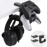 PC Gaming Headphone Stand & Controller Holder, 3 in 1 Under Desk Clamp Universal Headset Controllers Hook with Adjustable and swivelling arm clamp(Black)