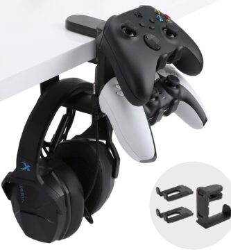 PC Gaming Headphone Stand & Controller Holder, 3 in 1 Under Desk Clamp Universal Headset Controllers Hook with Adjustable and swivelling arm clamp(Black) PC Gaming Headphone Stand & Controller Holder, 3 in 1 Under Desk Clamp Universal Headset Controllers Hook with Adjustable and swivelling arm clamp(Black)