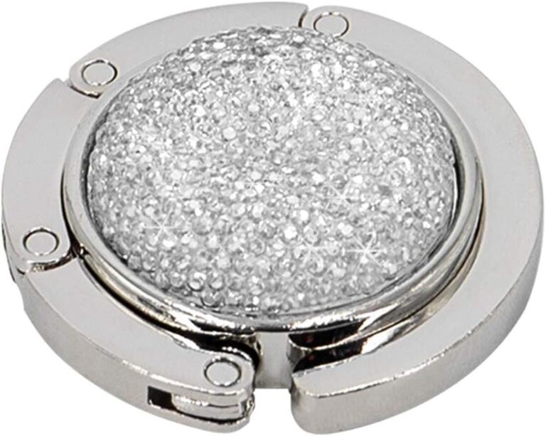 TANOSII Foldable Purse Hook Floding Handbag Hanger Bling Rhinestone Bag Holder for Table Desk 1 PCS White