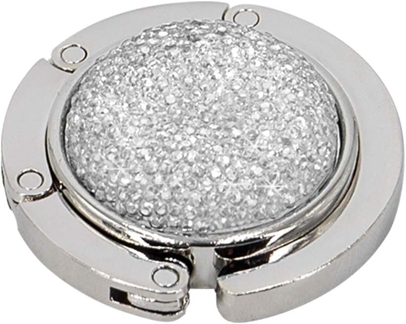 TANOSII Foldable Purse Hook Floding Handbag Hanger Bling Rhinestone Bag Holder for Table Desk 1 PCS White