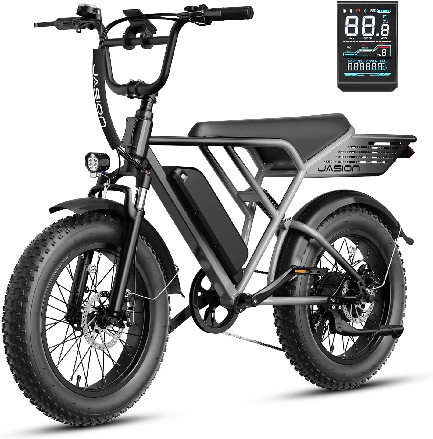Jasion RetroVolt Electric Bike for Adults, 1500W/2000W Peak – 30/38MPH Electric Dirt Bike, 48V-52V, 13AH/20AH Battery, 65/90Miles Max Range Electric Motorcycle, 20” X 4” Fat Tire All-Terrain E-Bike