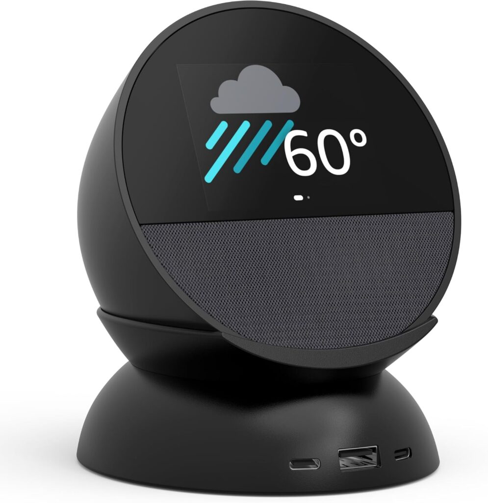 Echo Spot Bundle: Includes Echo Spot (2024 Release) | Black & Made for Amazon Stand with USB-C and USB-A Charging Ports | Black