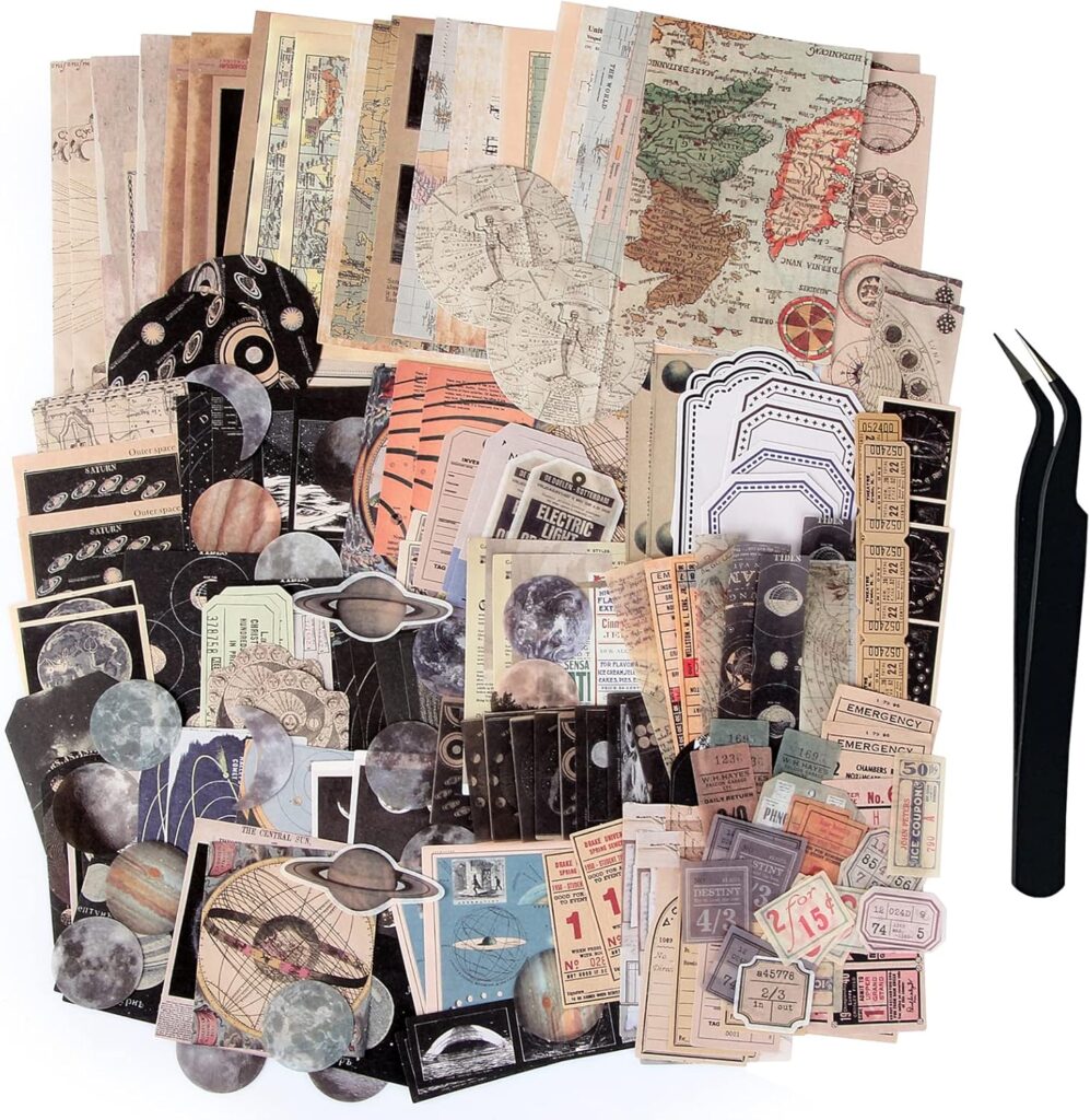 TIYPKE 200pcs Aesthetic Stickers – Vintage Scrapbook Stickers for Journaling, Bullet Journals, Scrapbooking, Space & Moon Themes TIYPKE 200pcs Aesthetic Stickers – Vintage Scrapbook Stickers for Journaling, Bullet Journals, Scrapbooking, Space & Moon Themes