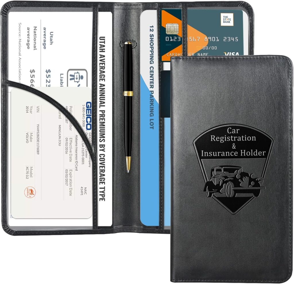 CoBak Car Registration and Insurance Holder – Vehicle Glove Box Car Organizer, Auto Truck Comparment Accessories Case for Essential Document, Driver License, Cards