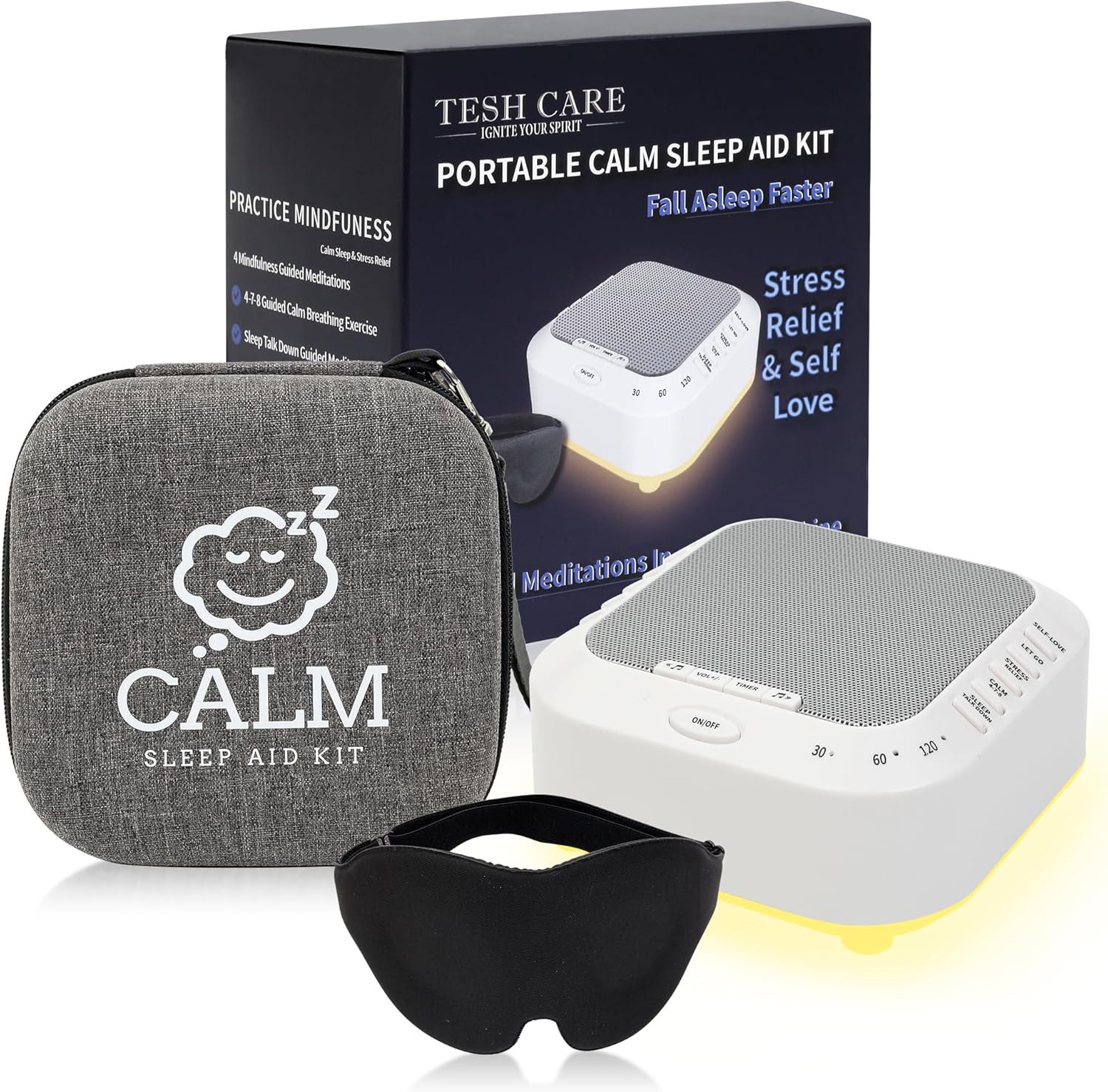 Portable Calm Sleep Device kit with 9 Mindfulness Meditations for Beginners, Sleep 3D Mask,Case,28 Nature Sounds, Meditation for Stress Relief,Self Care,Money,Positivity,Adult,Kids